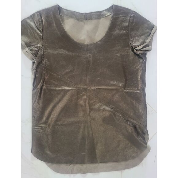 Truth & Pride Gold Leather Top T-shirt S 4 6 - Picture 1 of 5